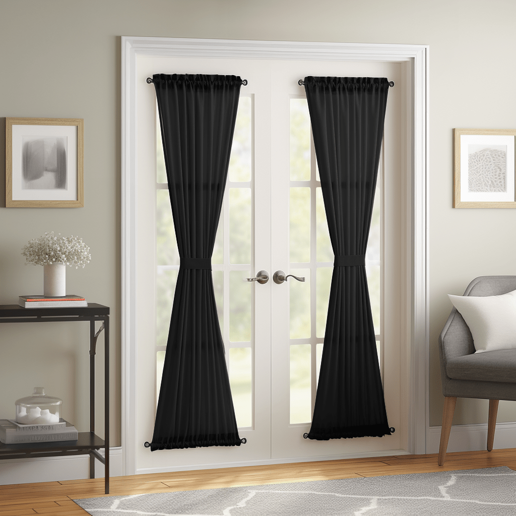Black Linen French Door Curtain 