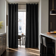 Black Linen Doorway Curtains with Eyelets