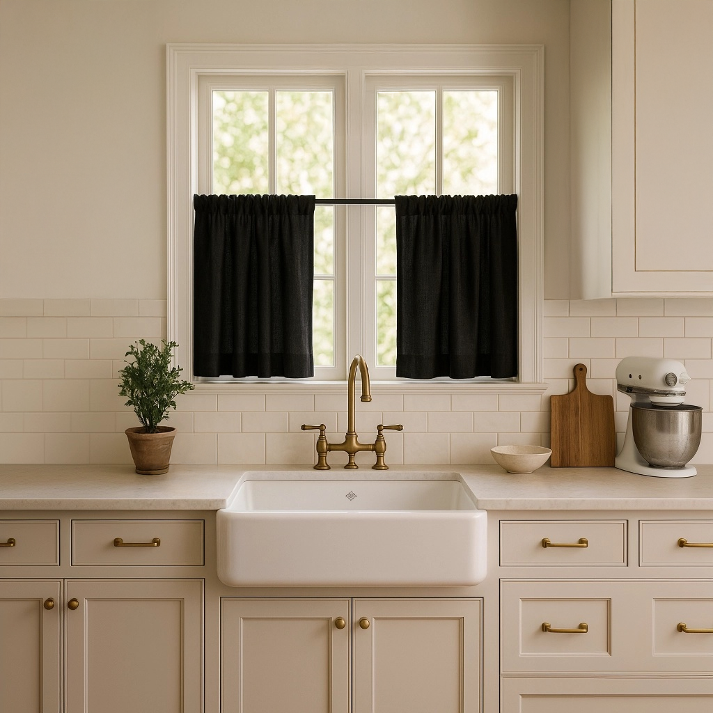 Black Linen Cafe Curtains