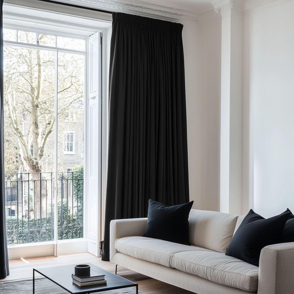 Black Linen Pencil Pleat Blackout Curtains