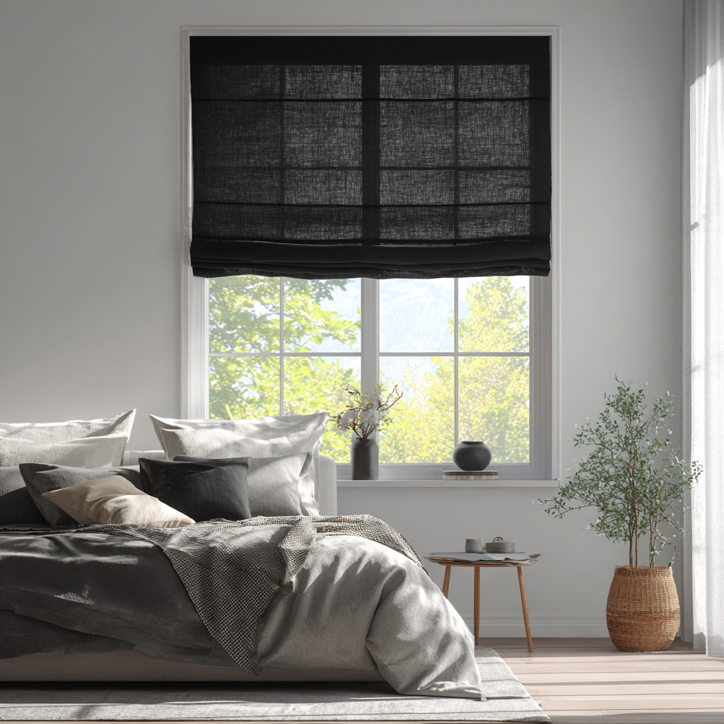 Black Linen Roman Blinds