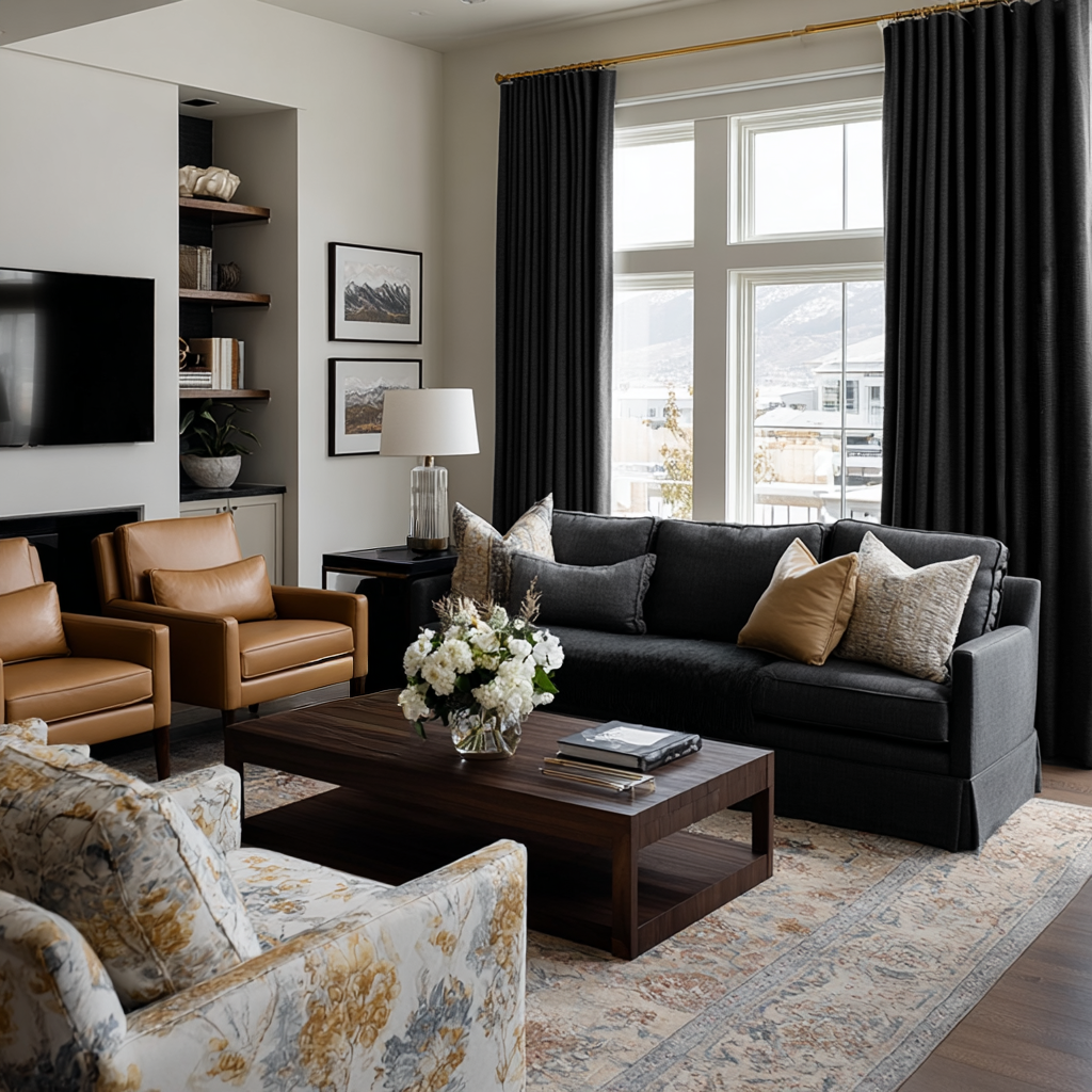 Black Linen Soundproof Curtains with Multitape