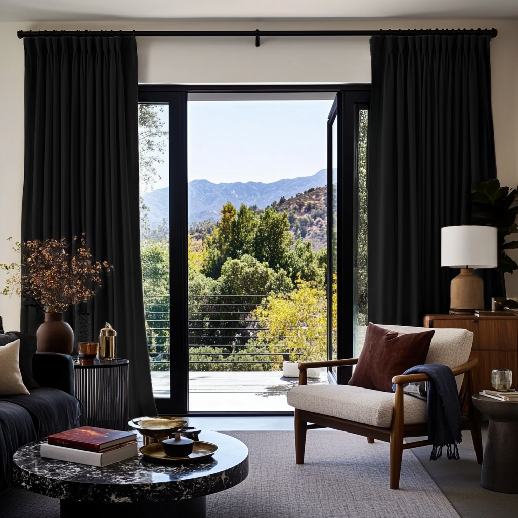 Black Linen Thermal Pinch Pleat Curtains