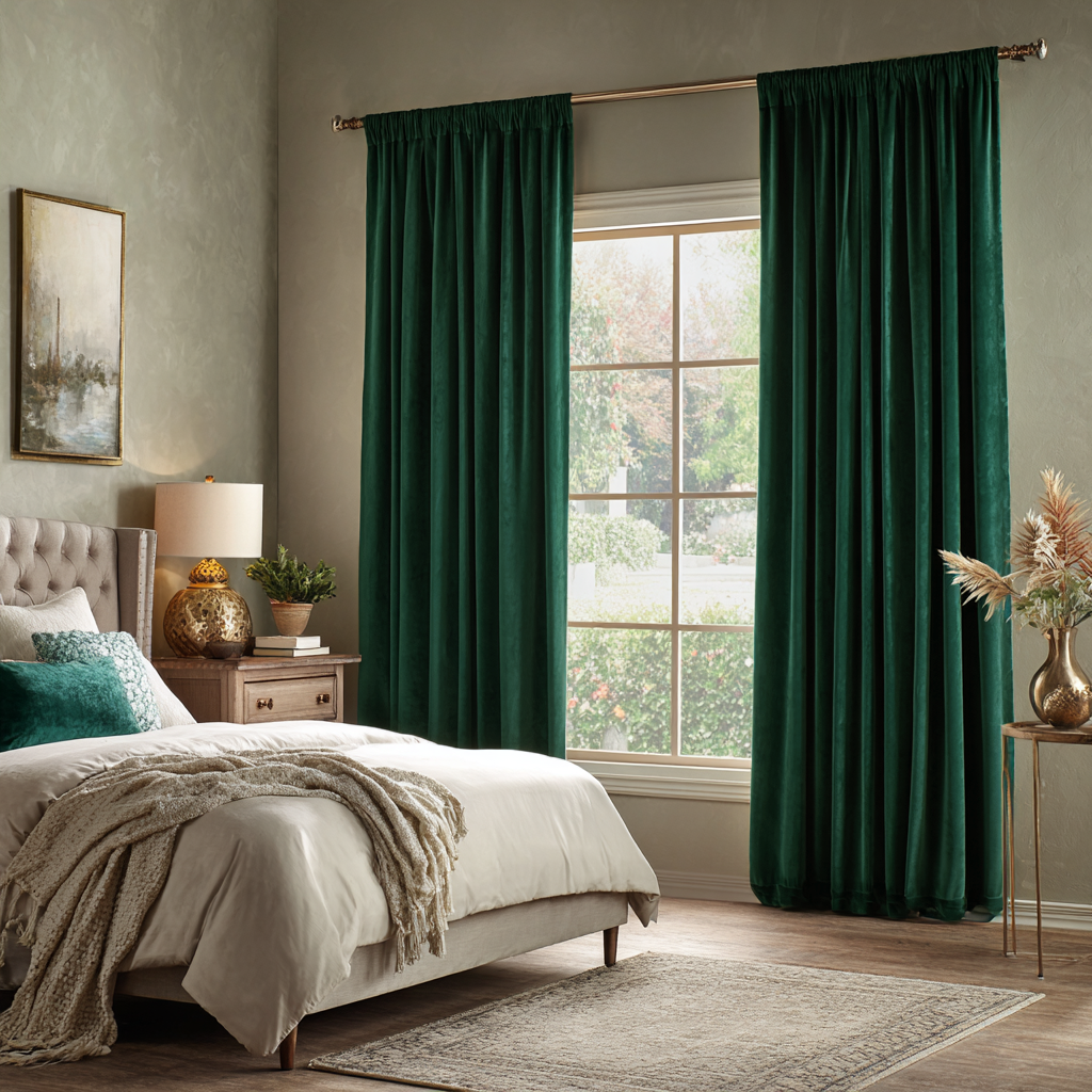 Emerald Green Velvet Blackout Rod Pocket Curtain