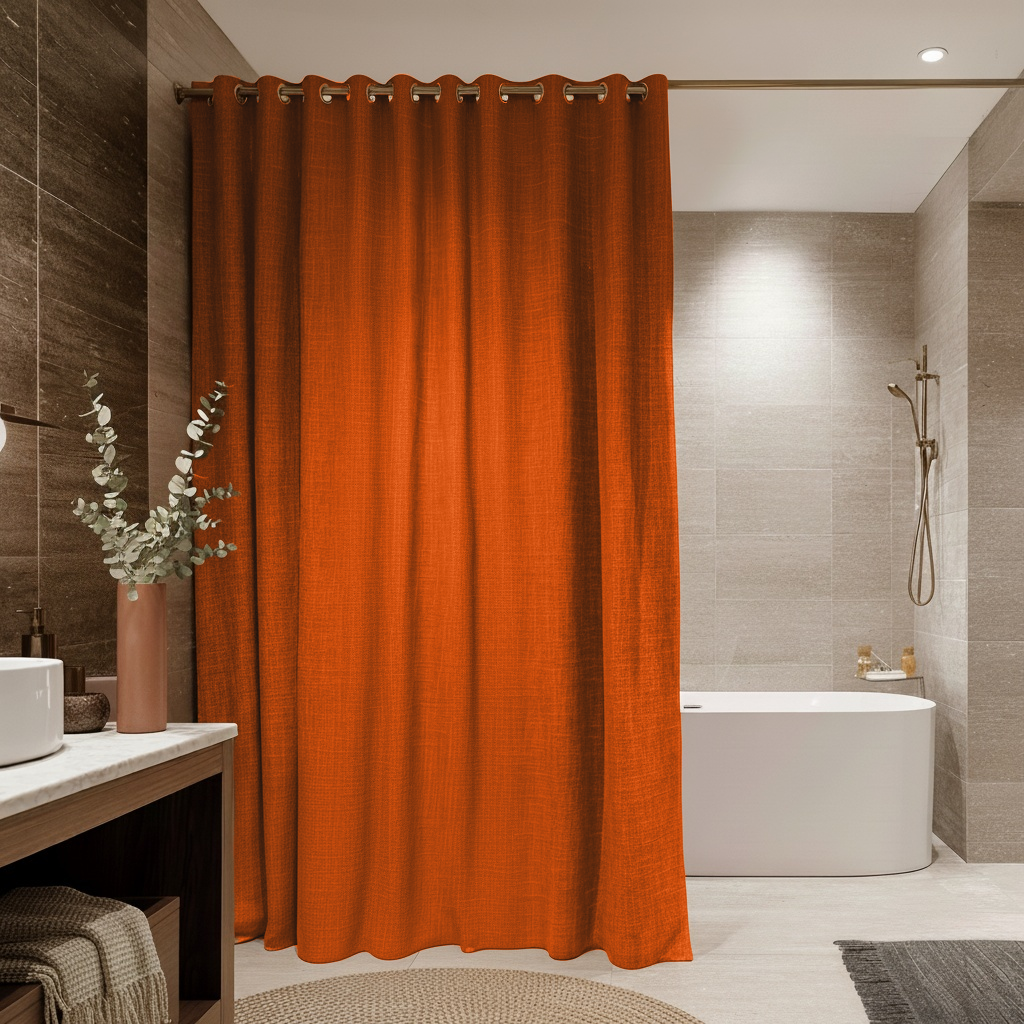 Orange Hookless Linen Shower Curtain 