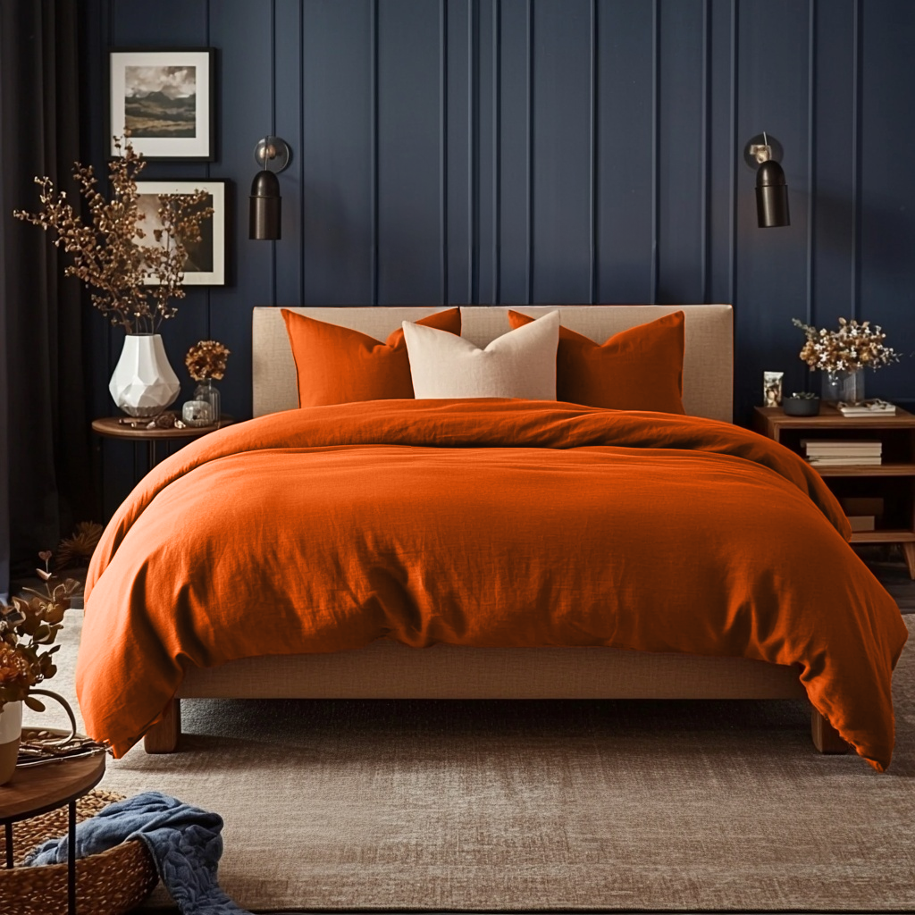 Burnt Orange Linen Duvet Cover