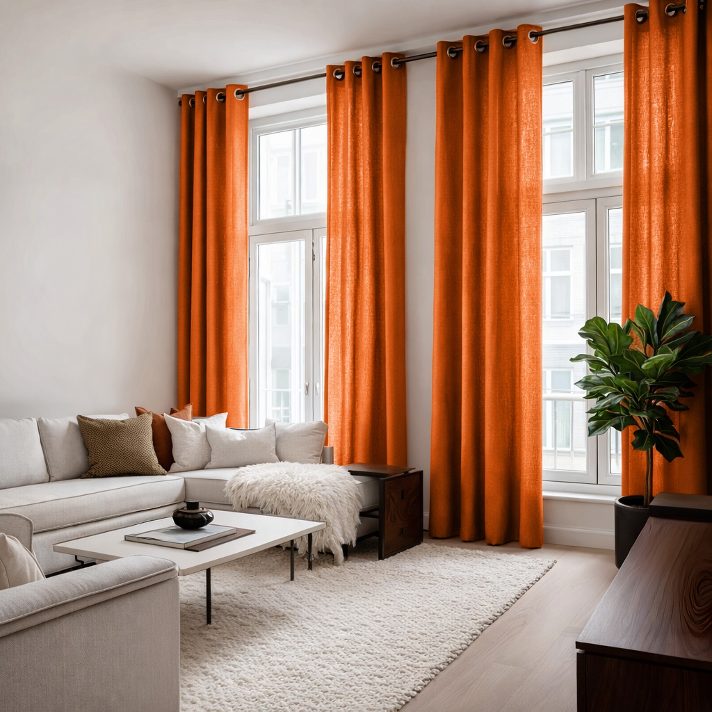 Burnt Orange Linen Eyelet Curtains