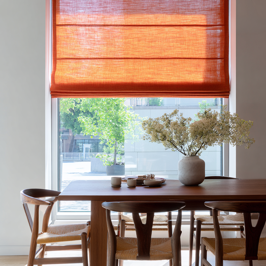 Burnt Orange Linen Roman Blinds