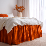 Burnt Orange Linen Bed Skirt with Gathered Ruffles