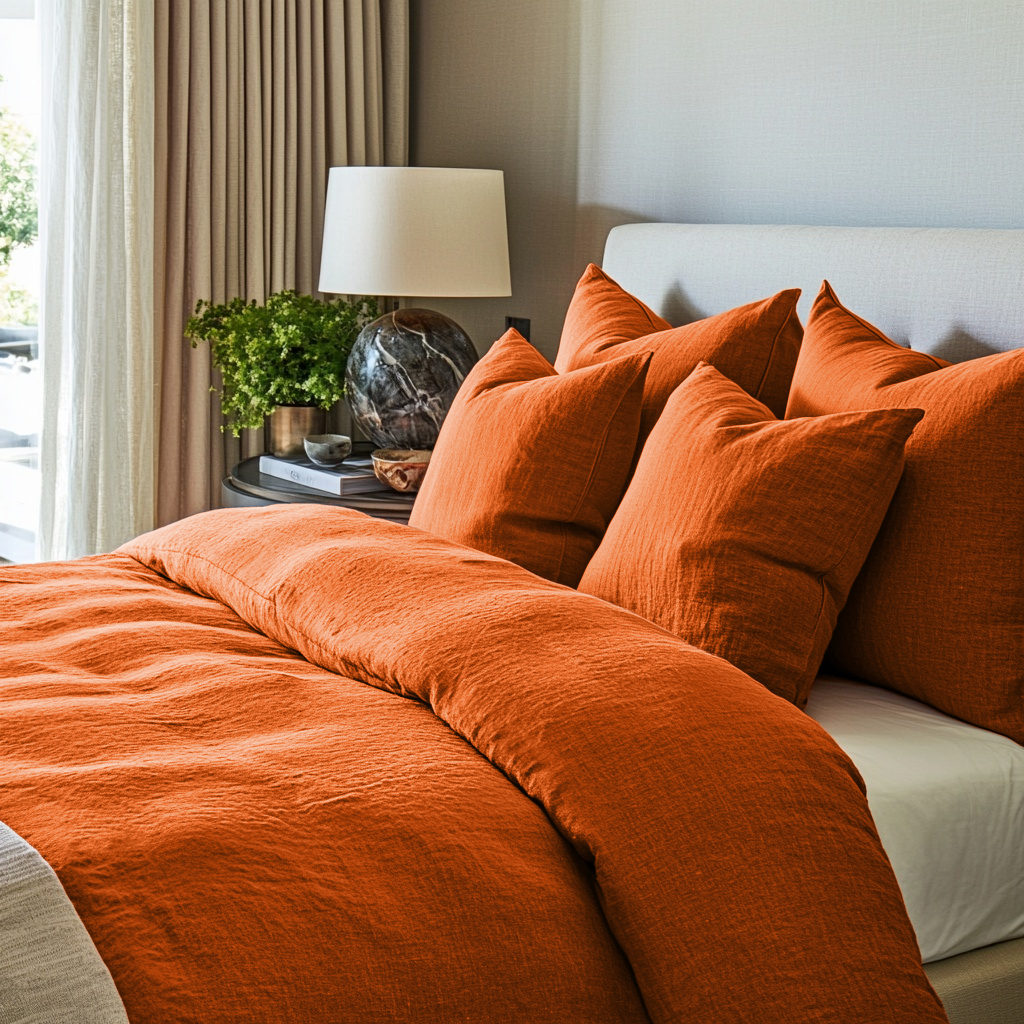 Burnt Orange Linen Duvet Cover