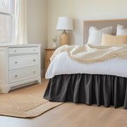 Charcoal Linen Bed Skirt Valance with Gathered Ruffles