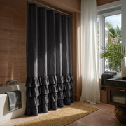 Charcoal Grey Linen Ruffled Shower Curtain
