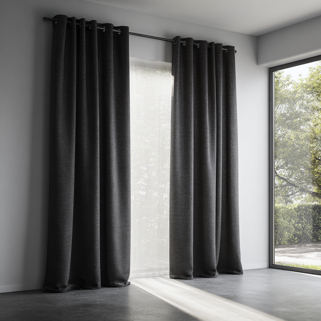 Charcoal Grey Linen Thermal Eyelet Curtains