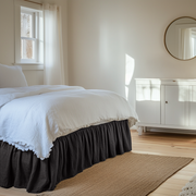 Charcoal Linen Bed Skirt Valance with Gathered Ruffles