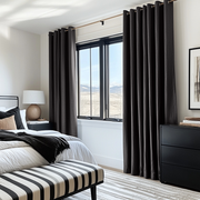 Bedroom Charcoal Grey Linen Eyelet Curtains - Blackout Lining