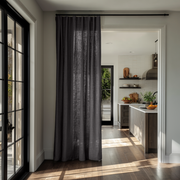 Charcoal Grey Linen Doorway Curtains with Multitape