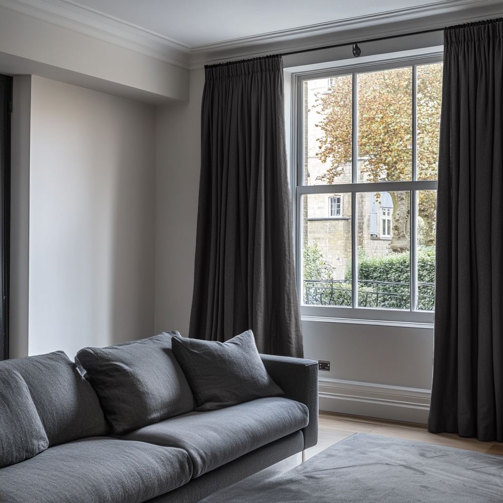 Charcoal Linen Pencil Pleat Curtains - Unlined