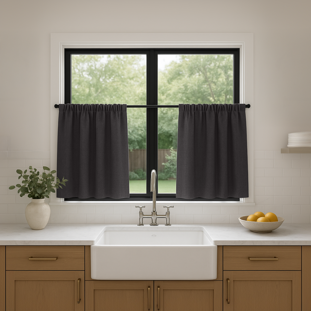 Charcoal Thermal Linen Cafe Curtains