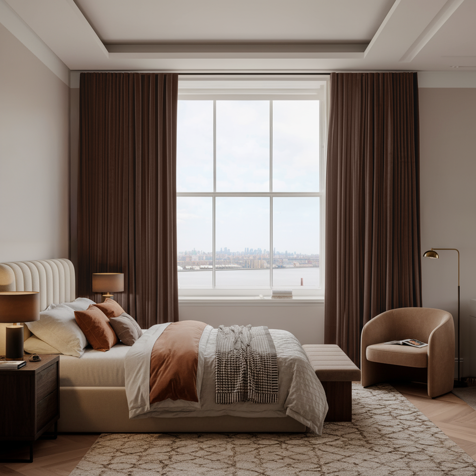 Heavy Chocolate Brown Velvet Back Tab Curtains – Custom Sizes: 150, 213 ...