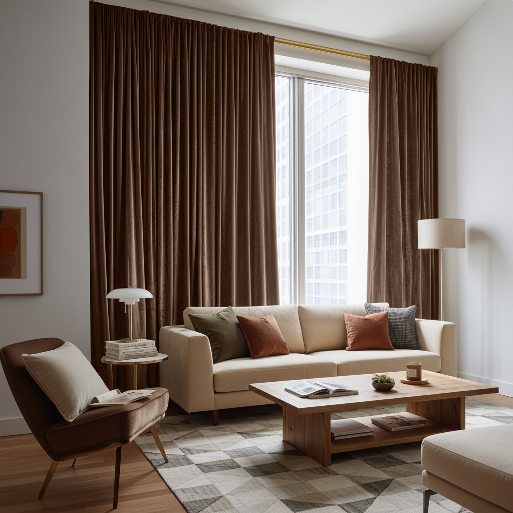 Heavy Chocolate Brown Velvet Rod Pocket Curtains – Custom Sizes: 150 ...