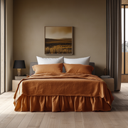 Clay Heavy Weight Linen Bed Skirt Valance with Gathered Ruffles