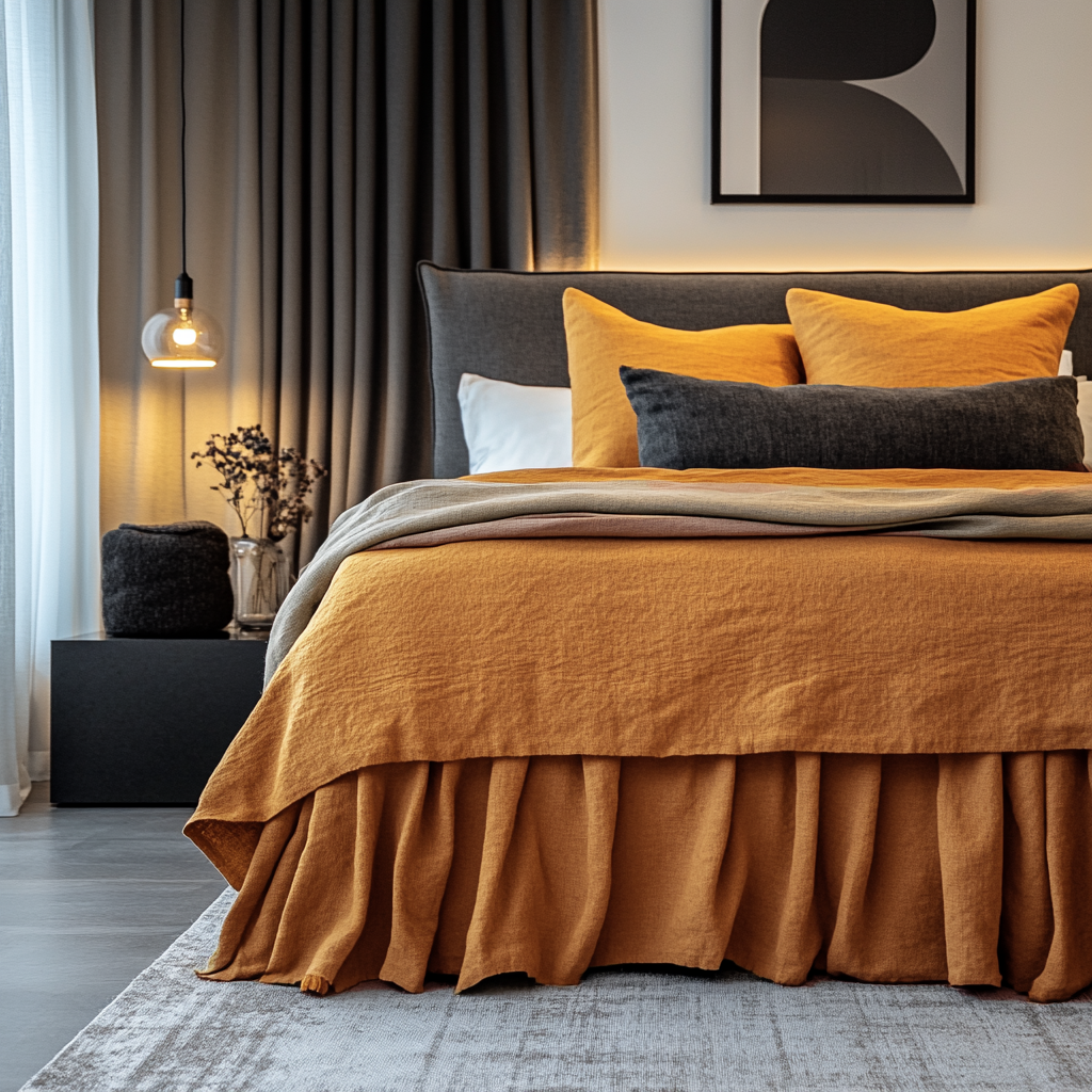 Clay Heavy Weight Linen Bed Skirt Valance with Gathered Ruffles