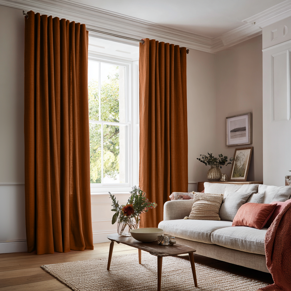 Clay Heavy Weight Linen Eyelet Curtain - Cotton Lining