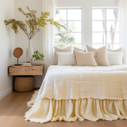 Cream Linen Bed Skirt Valance with Gathered Ruffles
