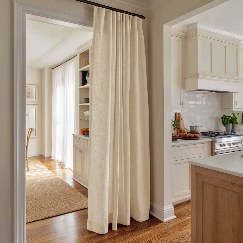 Cream Linen Doorway Curtains with Multitape