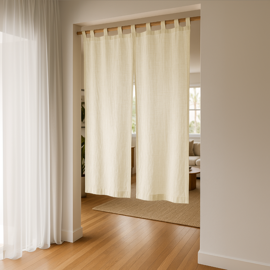Tab Top Cream Linen Noren Curtain
