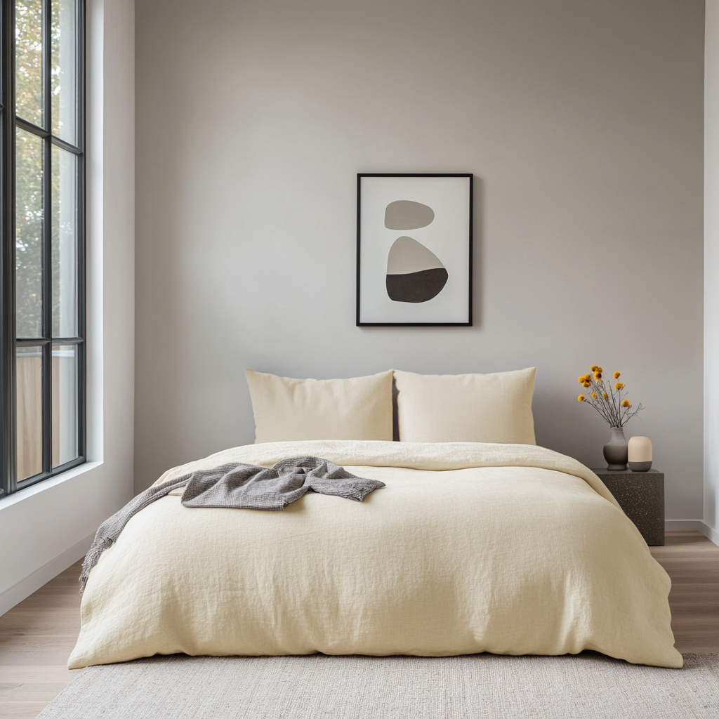 Cream Washed Linen Duvet Cover Set