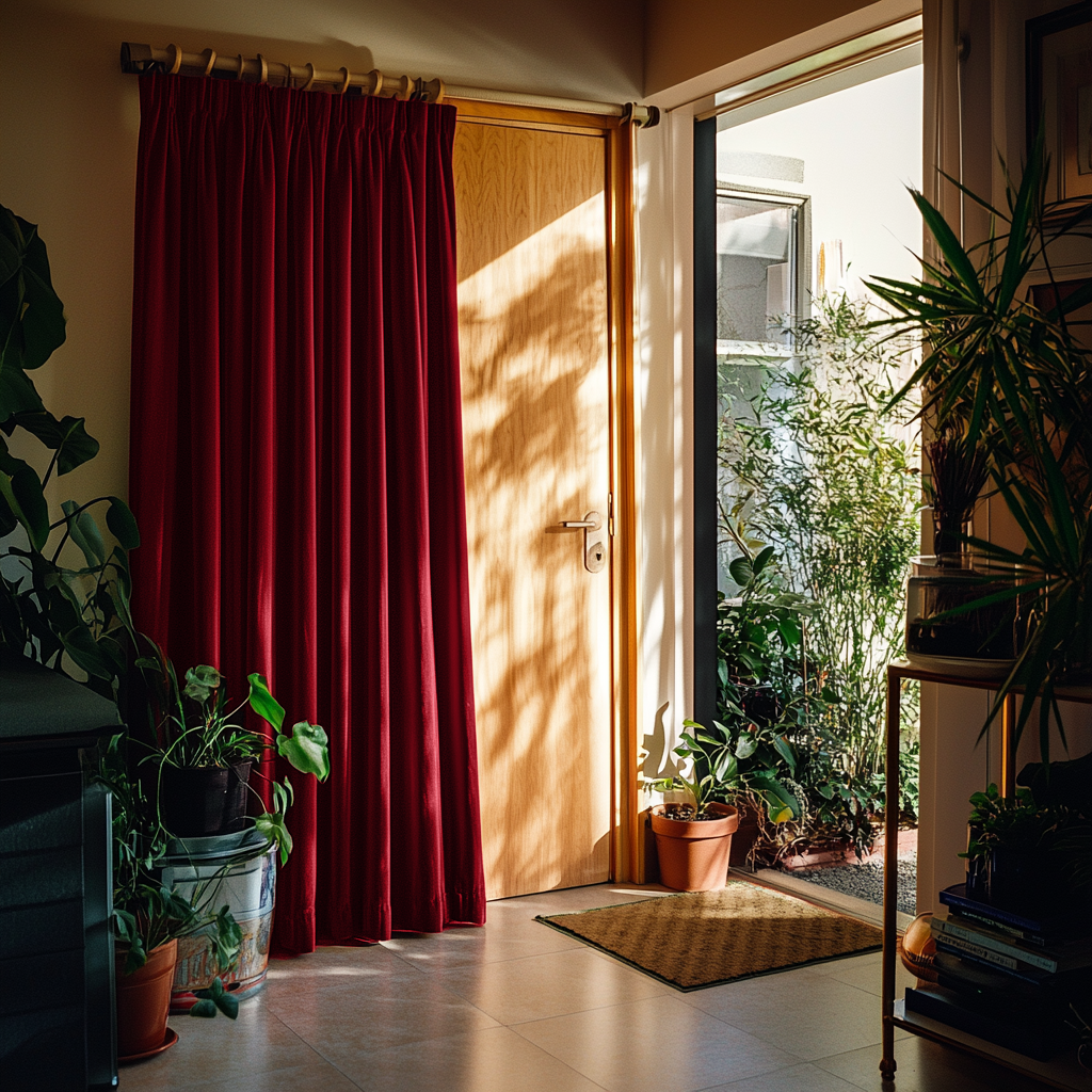 Dark Deep Red Pencil Pleat Velvet Thermal Insulated Door Curtain