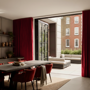 Dark Deep Red Velvet Wavefold Curtains for Bifold Doors
