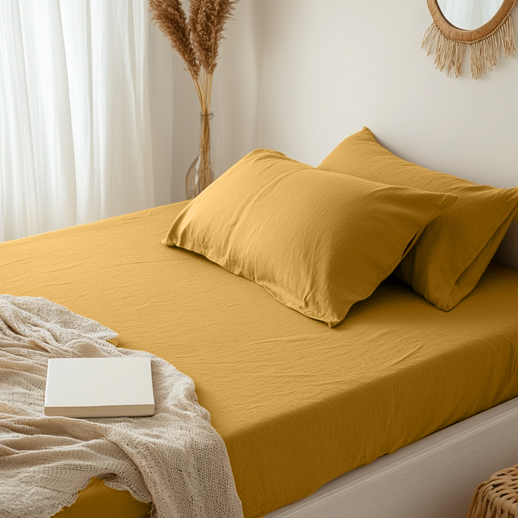 Mustard Yellow Linen Extra & Ultra Deep Fitted Sheet