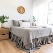Dim Grey Linen Bed Skirt Valance with Gathered Ruffles