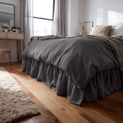 Dim Grey Linen Bed Skirt Valance with Gathered Ruffles