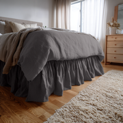 Dim Grey Linen Bed Skirt Valance with Gathered Ruffles