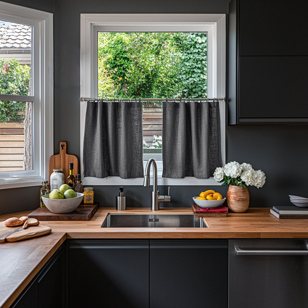 S-Fold Dim Grey Linen Cafe Curtains