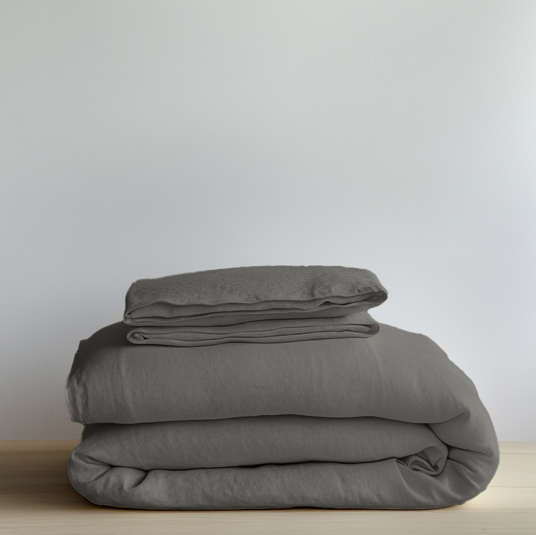 Dim Grey Washed Linen Duvet Cover Set