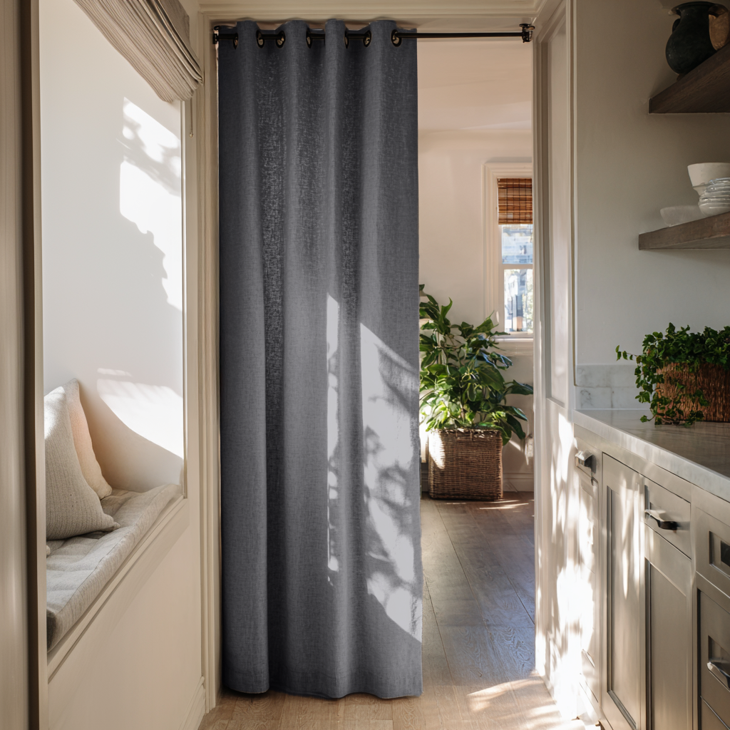 Dim Grey Linen Doorway Curtain with Eyelets