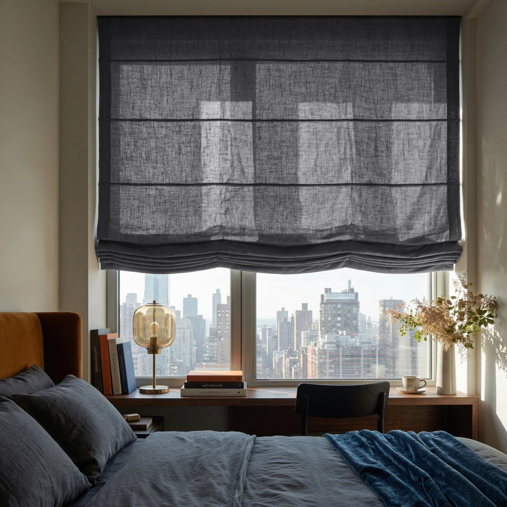 Dim Grey Linen Relaxed Roman Blinds