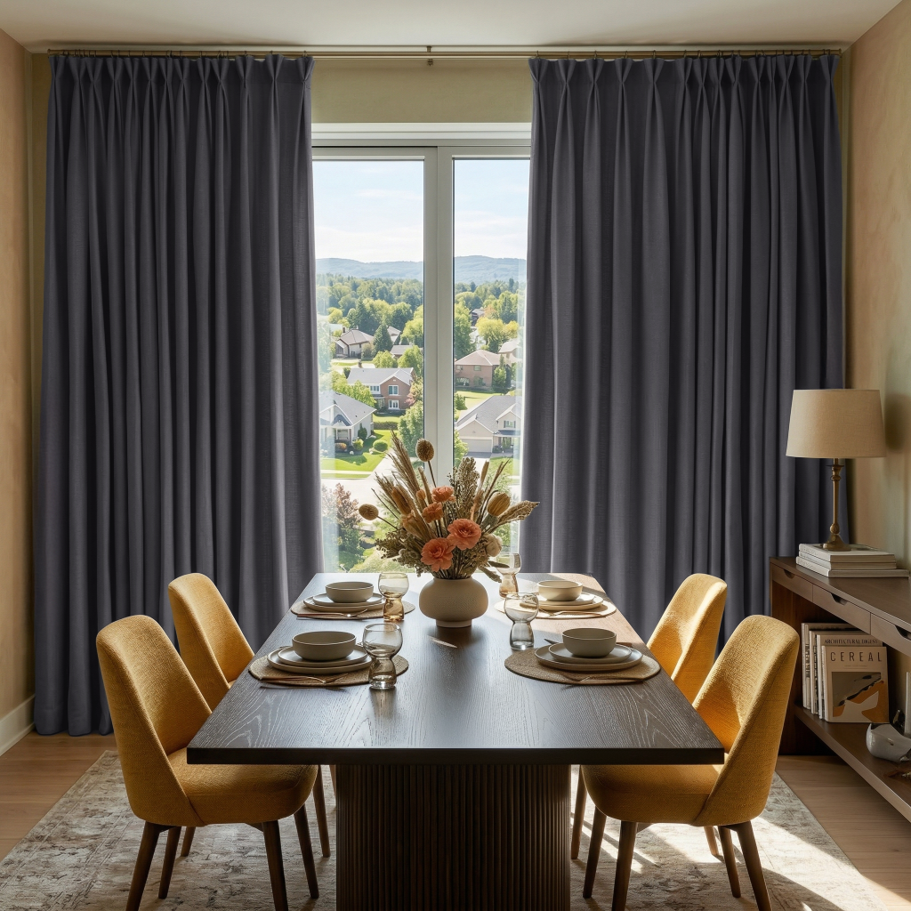 Dim Grey Linen Thermal Pinch Pleat Curtains