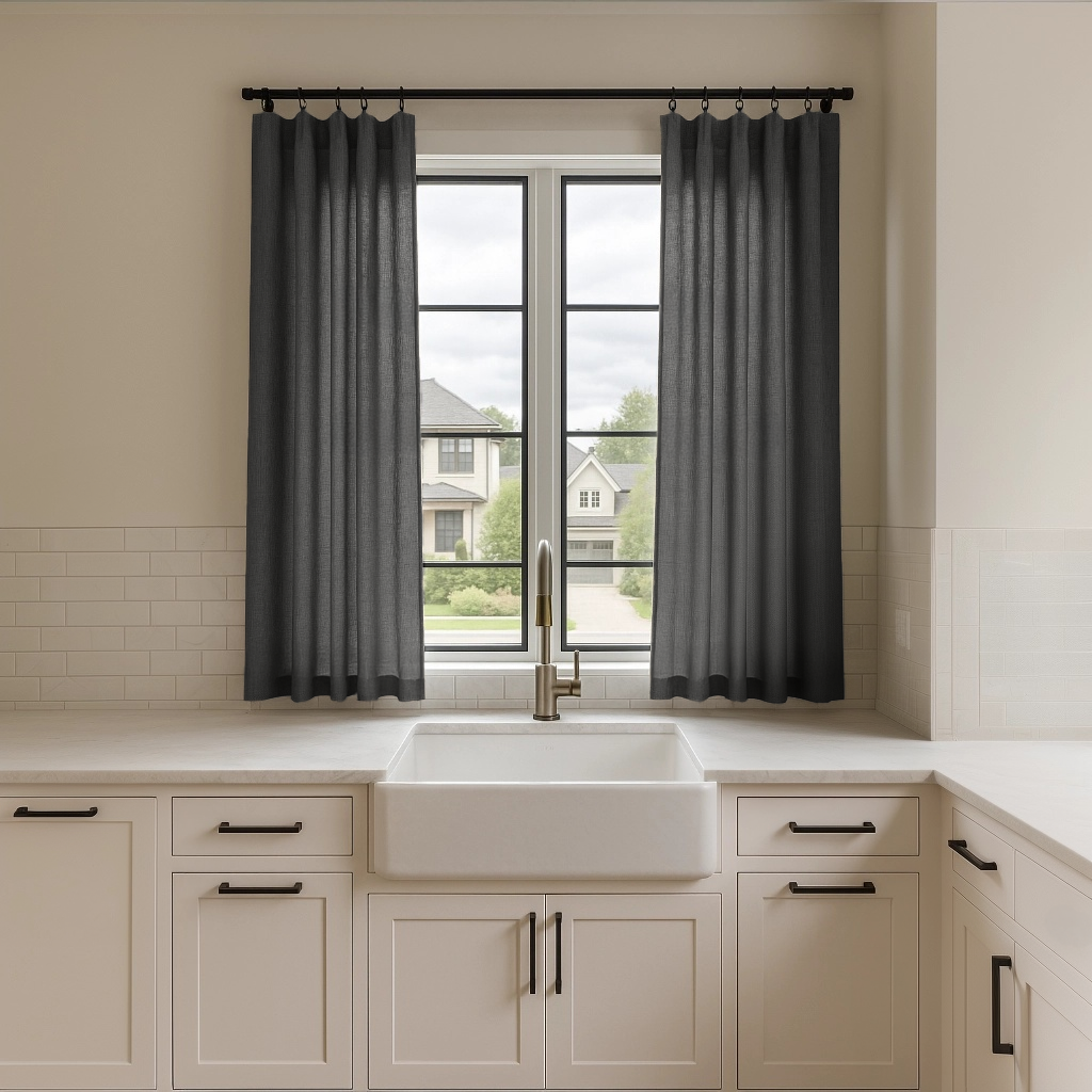 Dim Grey Long Linen Cafe Curtains