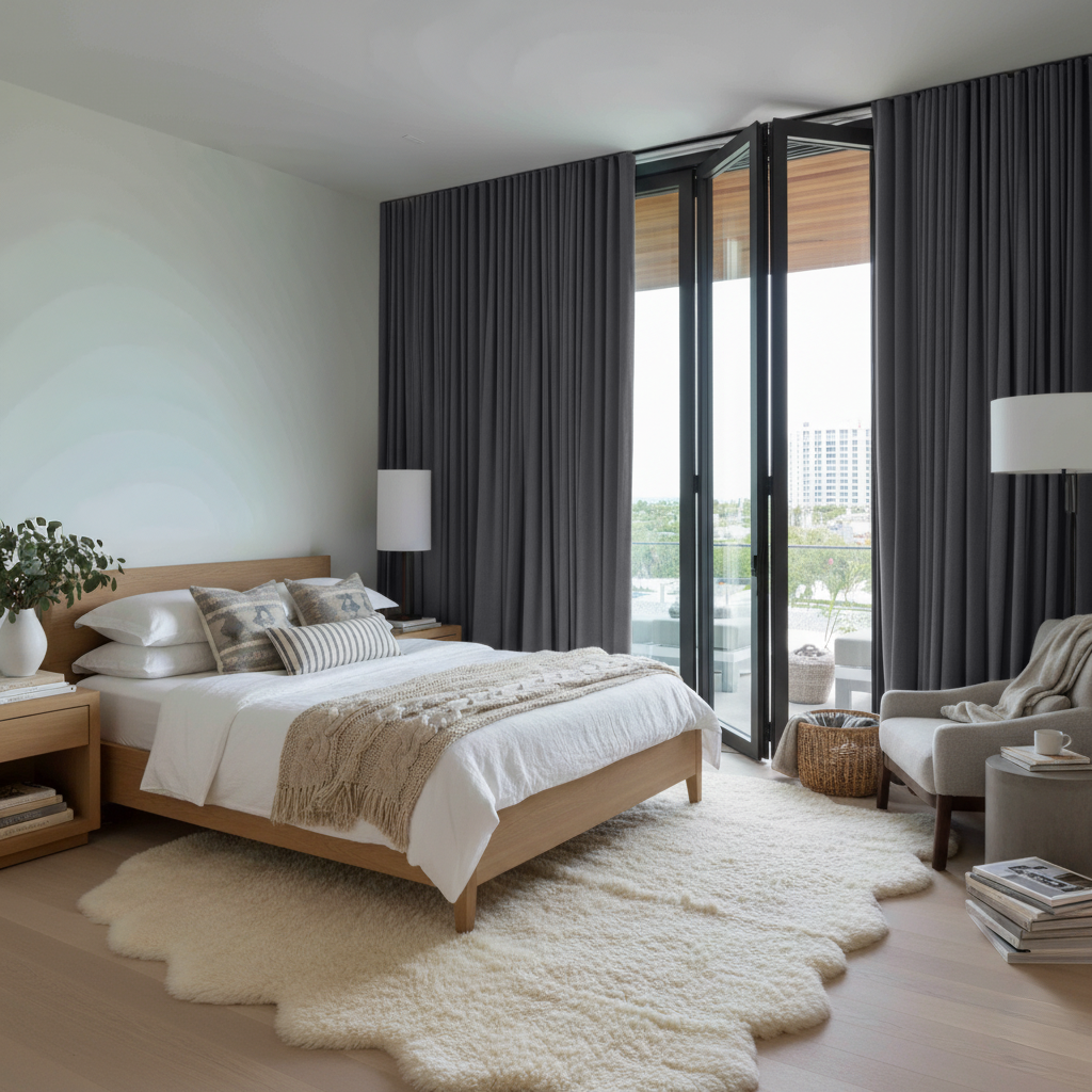 Dim Grey Linen S-Fold Curtains for Bifold Doors - Blackout Lining