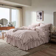 Dusty Pink Linen Bed Skirt Valance with Gathered Ruffles