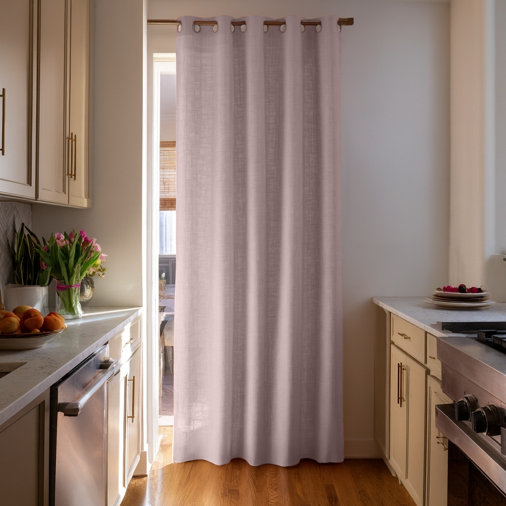 Dusty Pink Linen Doorway Curtain with Eyelets