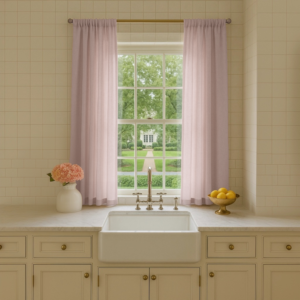 Dusty Pink Long Linen Cafe Curtains