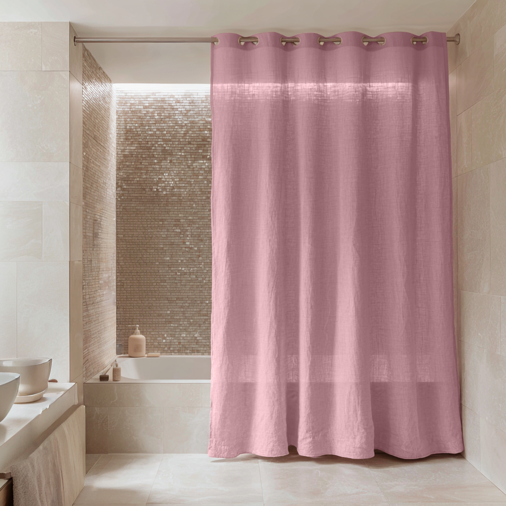 Dusty Rose Hookless Linen Shower Curtain