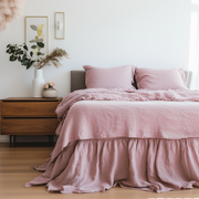 Dusty Rose Linen Bed Skirt Valance with Gathered Ruffles
