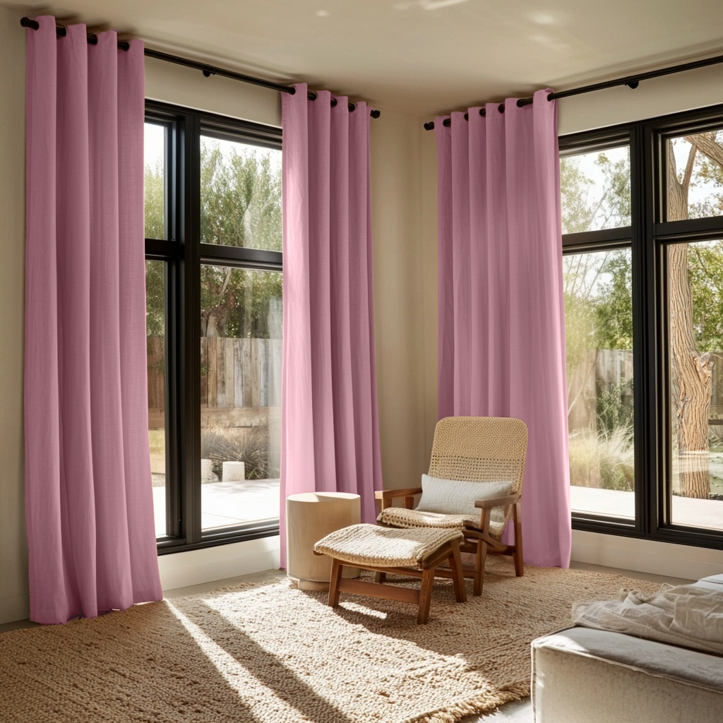 Dusty Rose Linen Eyelet Curtains - Blackout Lining
